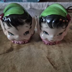 Whimsical Elf Figurines - Green and Pink